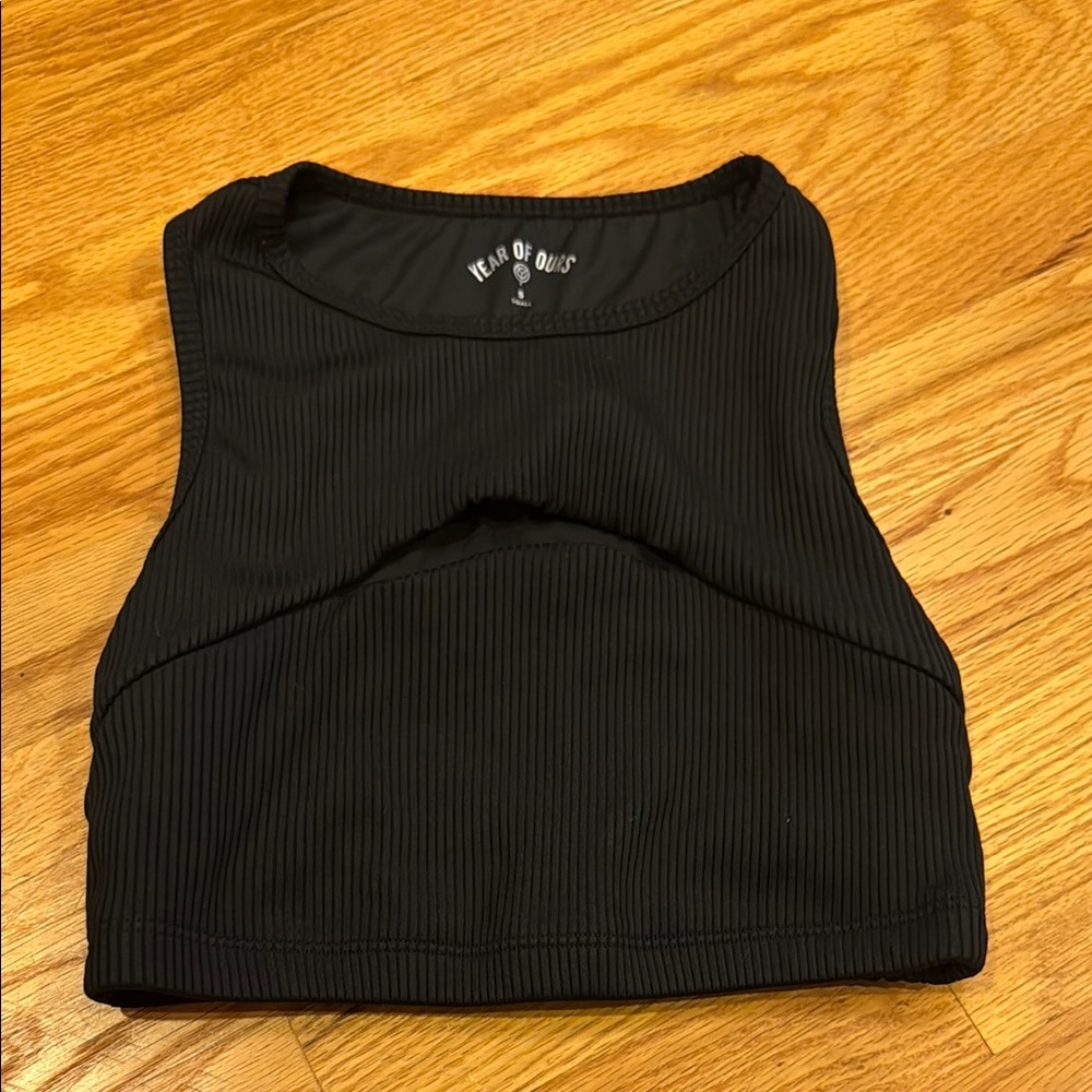 Year of Ours Black cutout Ribbed Crop Tank Top